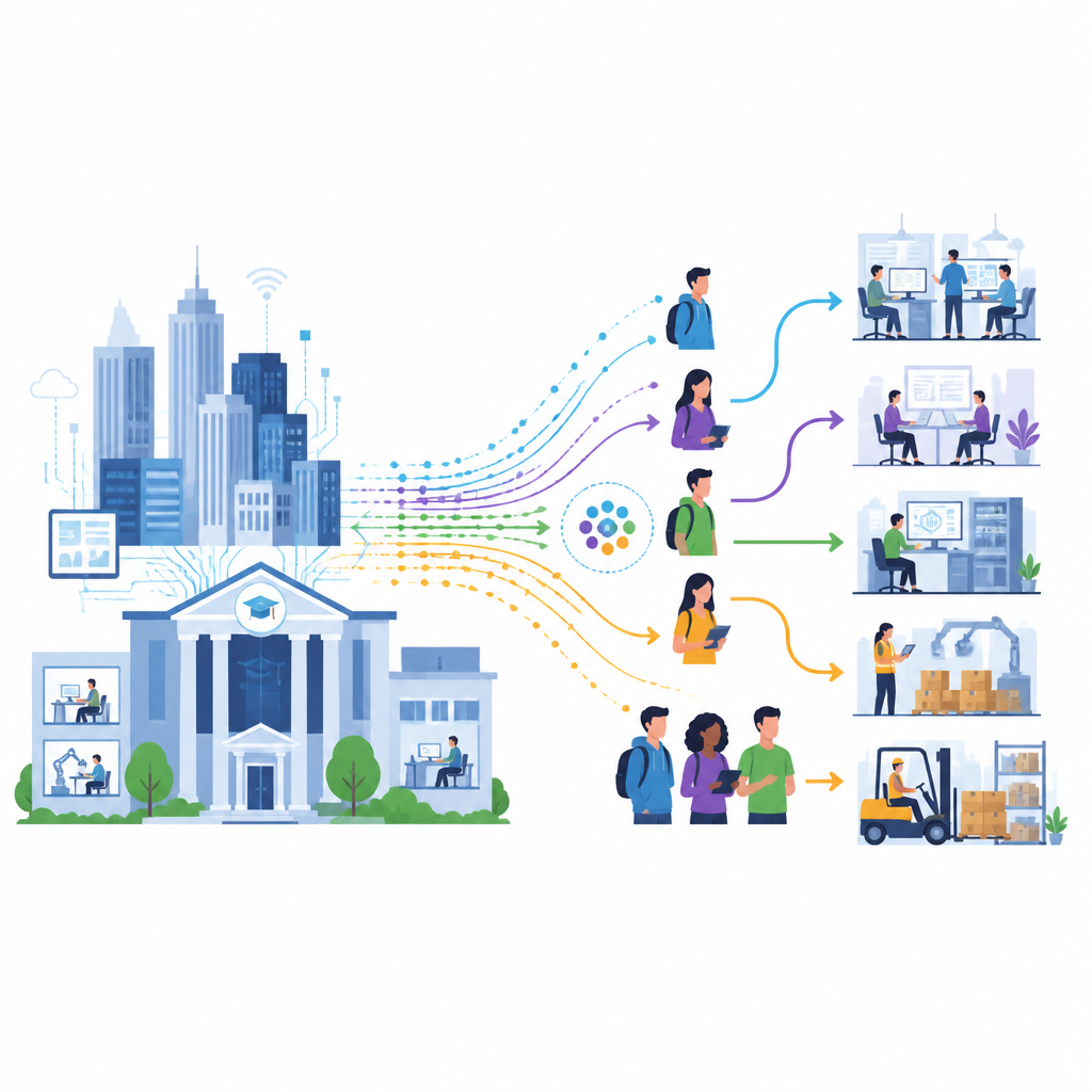 Figure 1. Collegamento guidato dai dati tra il mercato del lavoro dell’e-commerce e i college professionali per adattare meglio gli studenti al lavoro futuro.