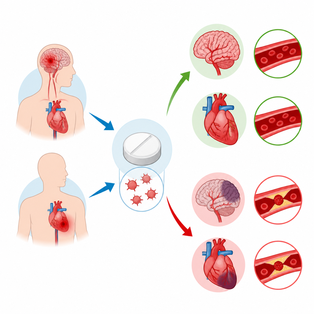Figure 1. Come una pillola che previene i coaguli e lo stato di salute del paziente influenzano la probabilità di un altro ictus o infarto.