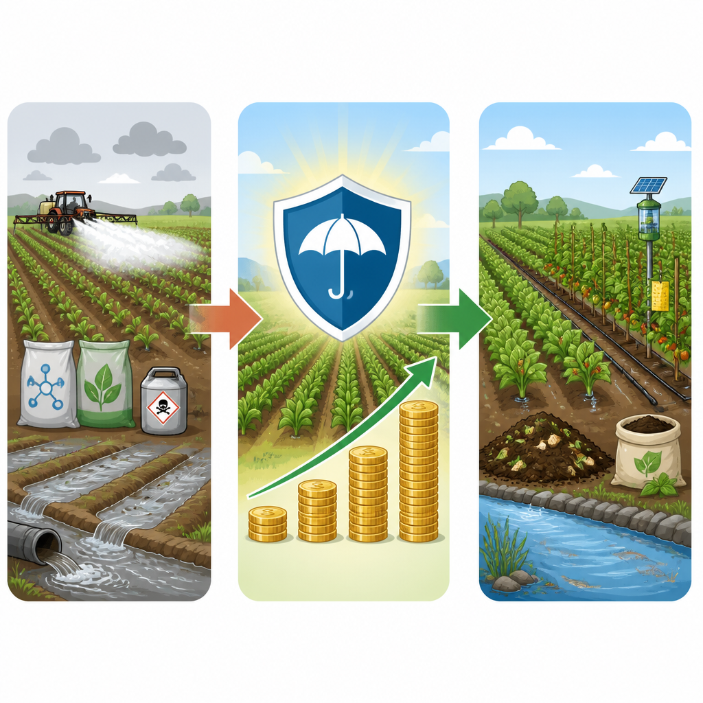 Figure 2. Las ganancias de ingresos derivadas del seguro permiten a los agricultores avanzar paso a paso de la agricultura convencional hacia prácticas más ecológicas.