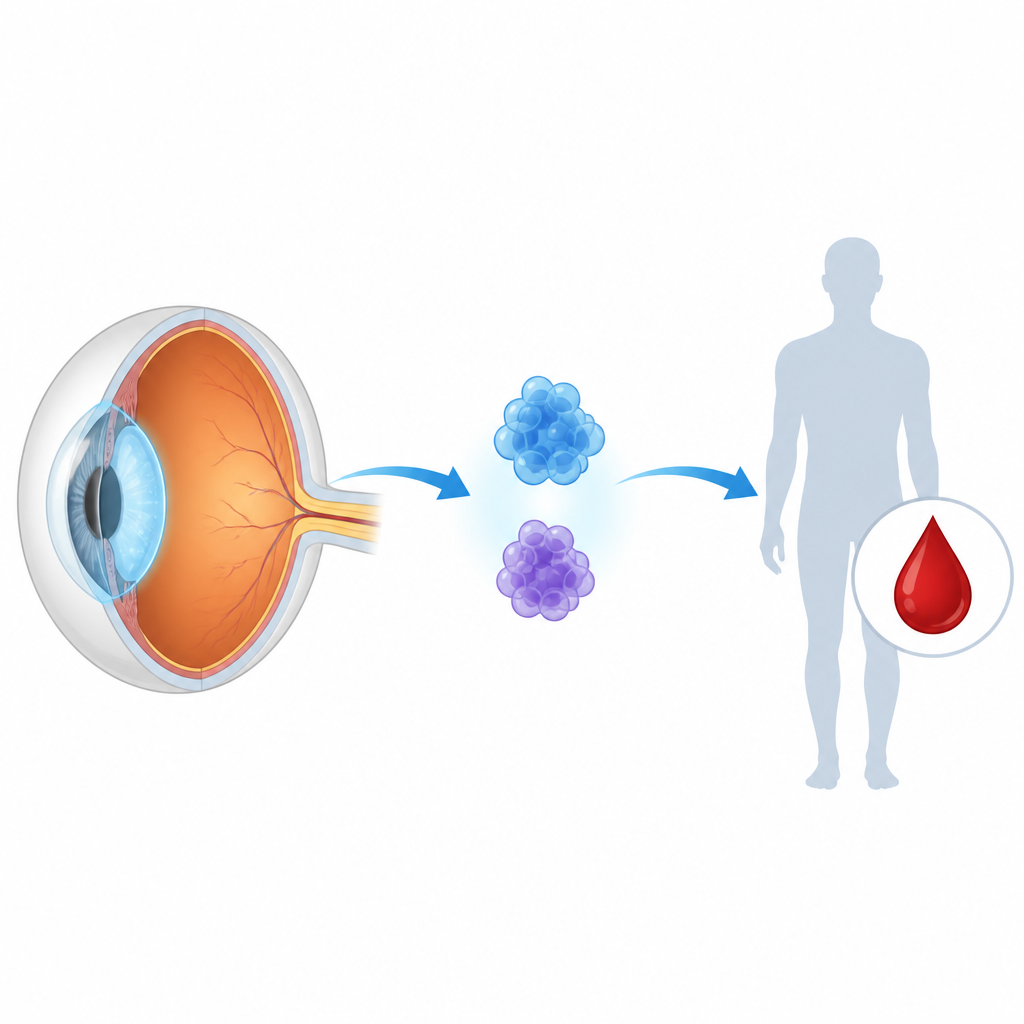 Figure 1. Cómo las proteínas en el líquido ocular y la sangre pueden señalar cambios perjudiciales en el glaucoma
