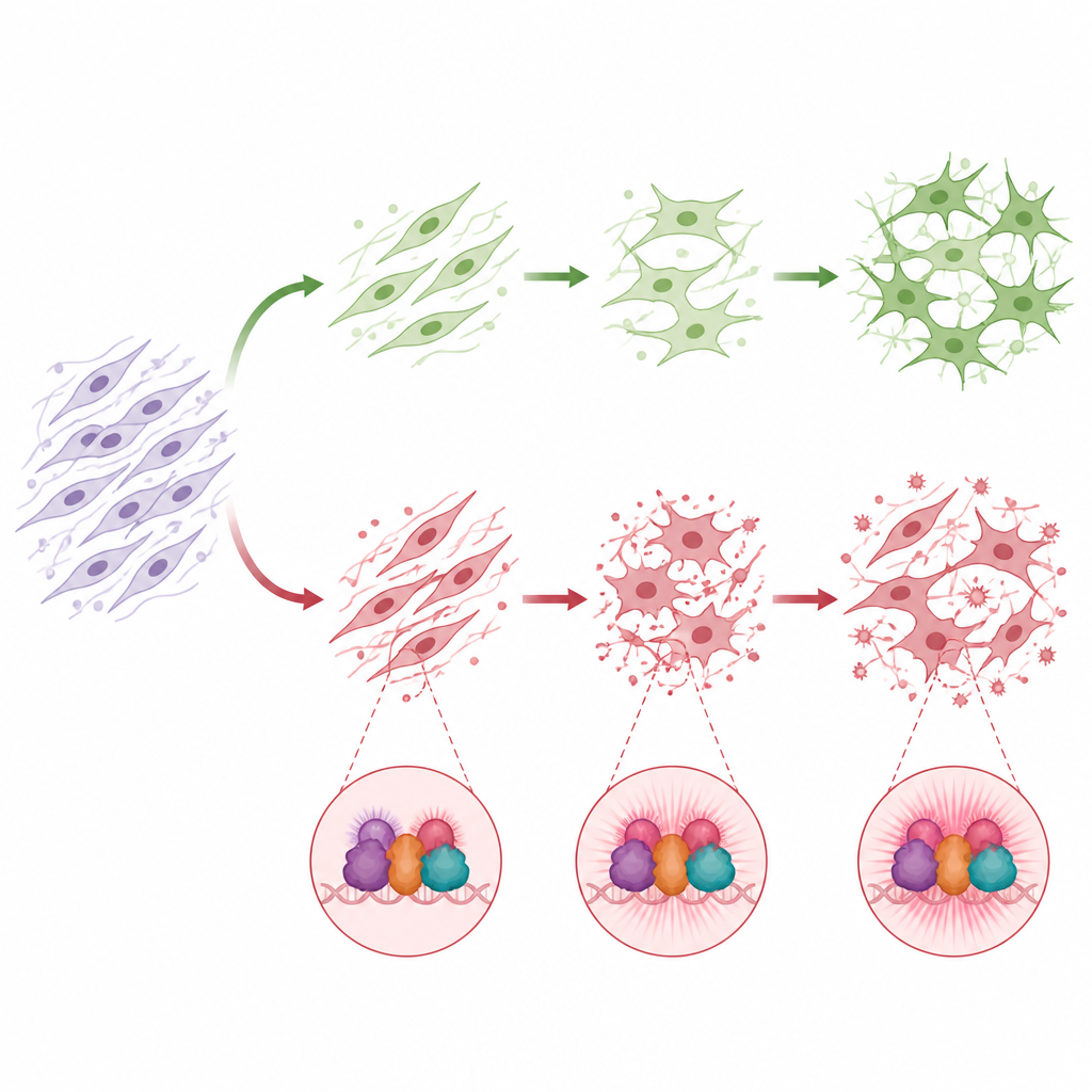 Figure 2. Come tre molecole correlate all'RNA spingono le cellule di supporto uterine lungo un percorso anomalo collegato al rischio di perdita della gravidanza.