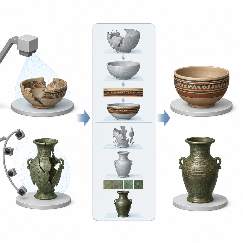 Figure 1. Computers scannen beschadigde voorwerpen en bouwen ze digitaal opnieuw op, zodat museumbezoekers complete objecten kunnen zien zonder de originelen aan te raken.