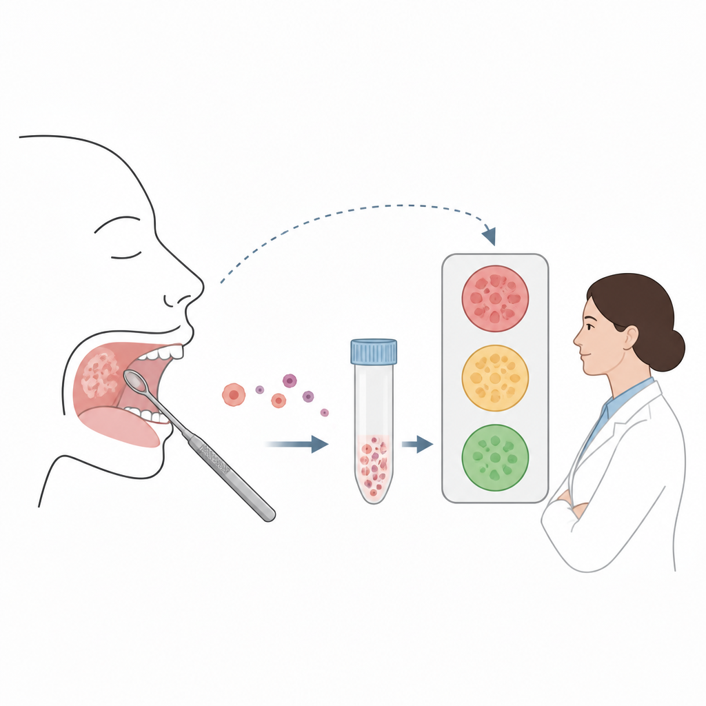 Figure 1. Voorzichtige mondschraping geeft een snel moleculair momentopname van verdachte plekken om beslissingen over mondkankerrisico te begeleiden.