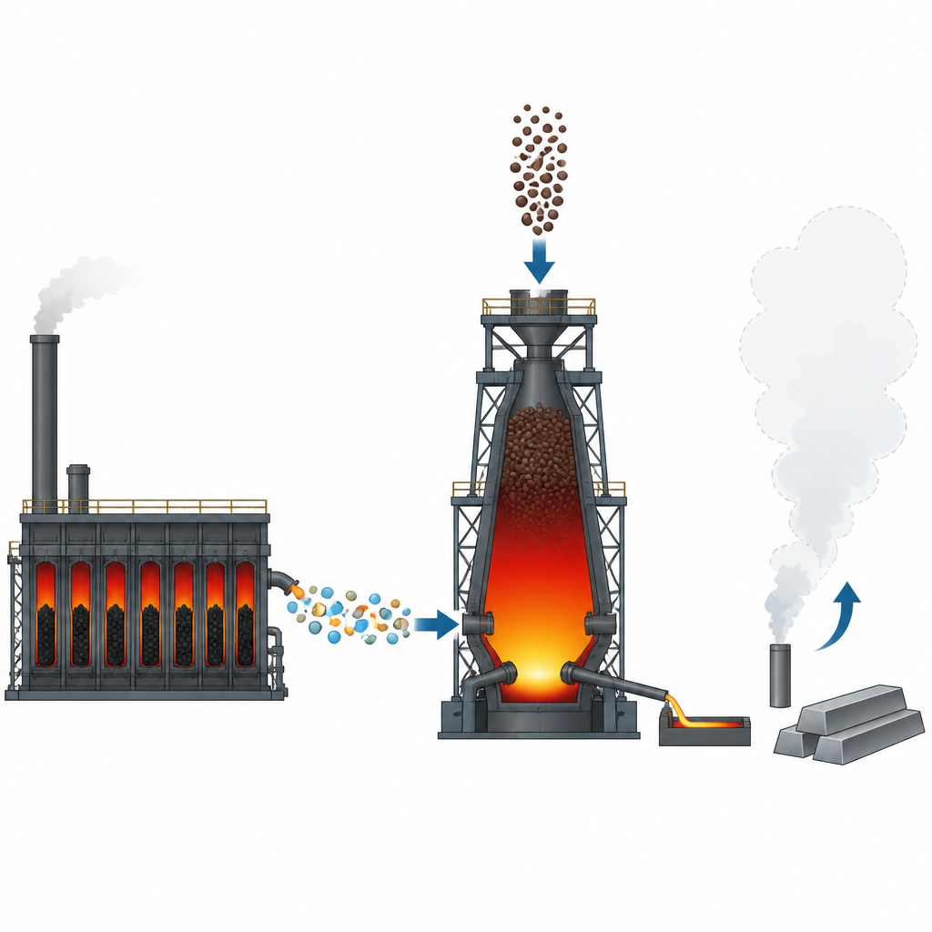 Figure 1. Verwendung von Abfall-Koksofengas in einem Schachtofen, um mehr Eisen mit weniger Kohlenstoffverschmutzung zu erzeugen.