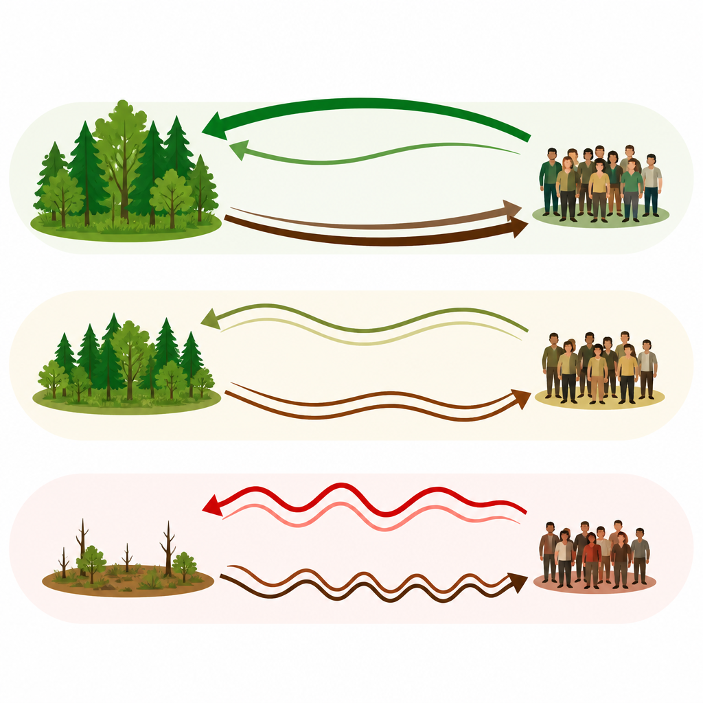 Figure 2. Come la memoria a lungo termine in un ecosistema può attenuare cicli di boom e crollo e spostare il confine tra uso sicuro e collasso.