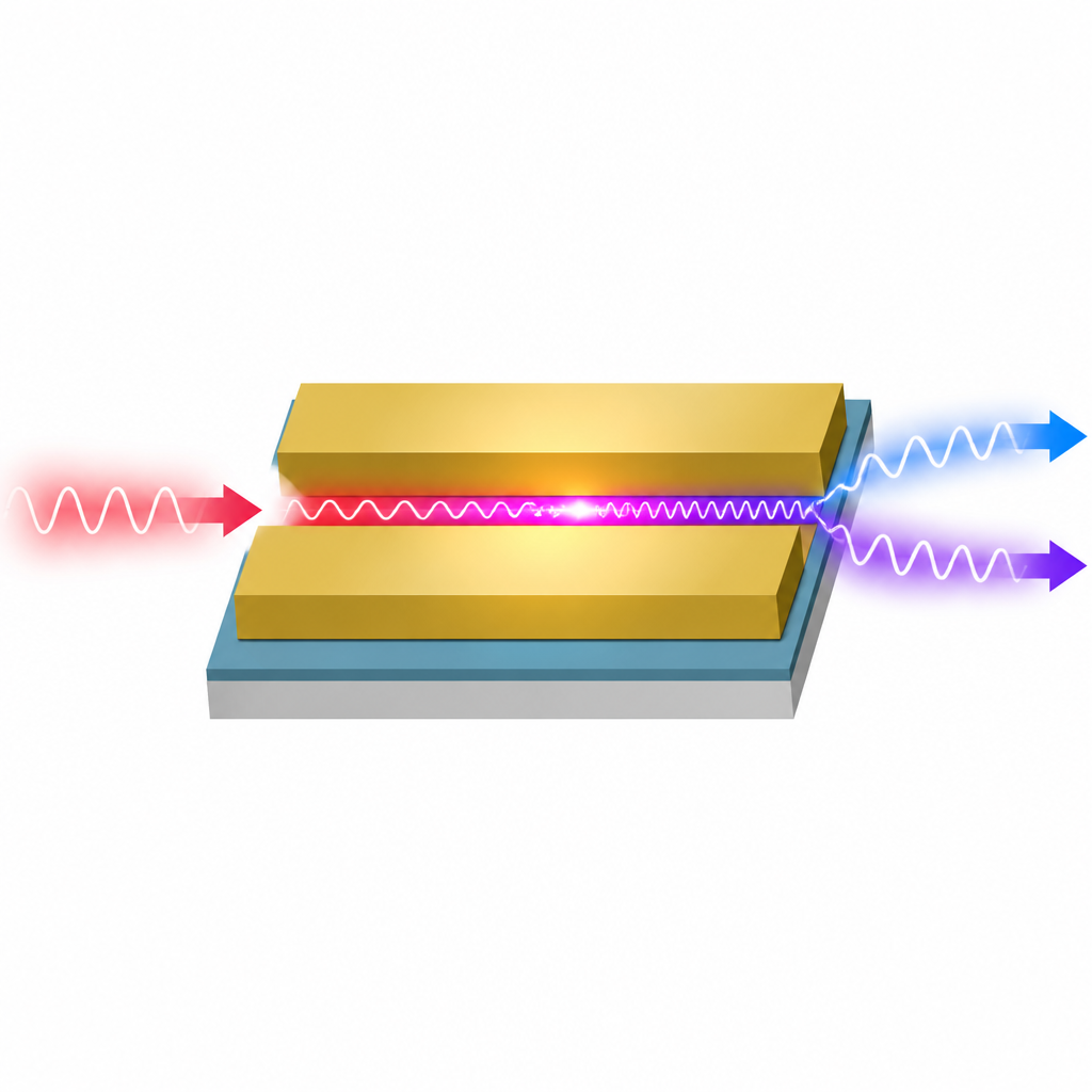 Figure 1. Kleine metall–organische Wellenleitung verwandelt gewöhnliches Laserlicht innerhalb sehr kurzer Strecke in ruhigeres Quantlicht.