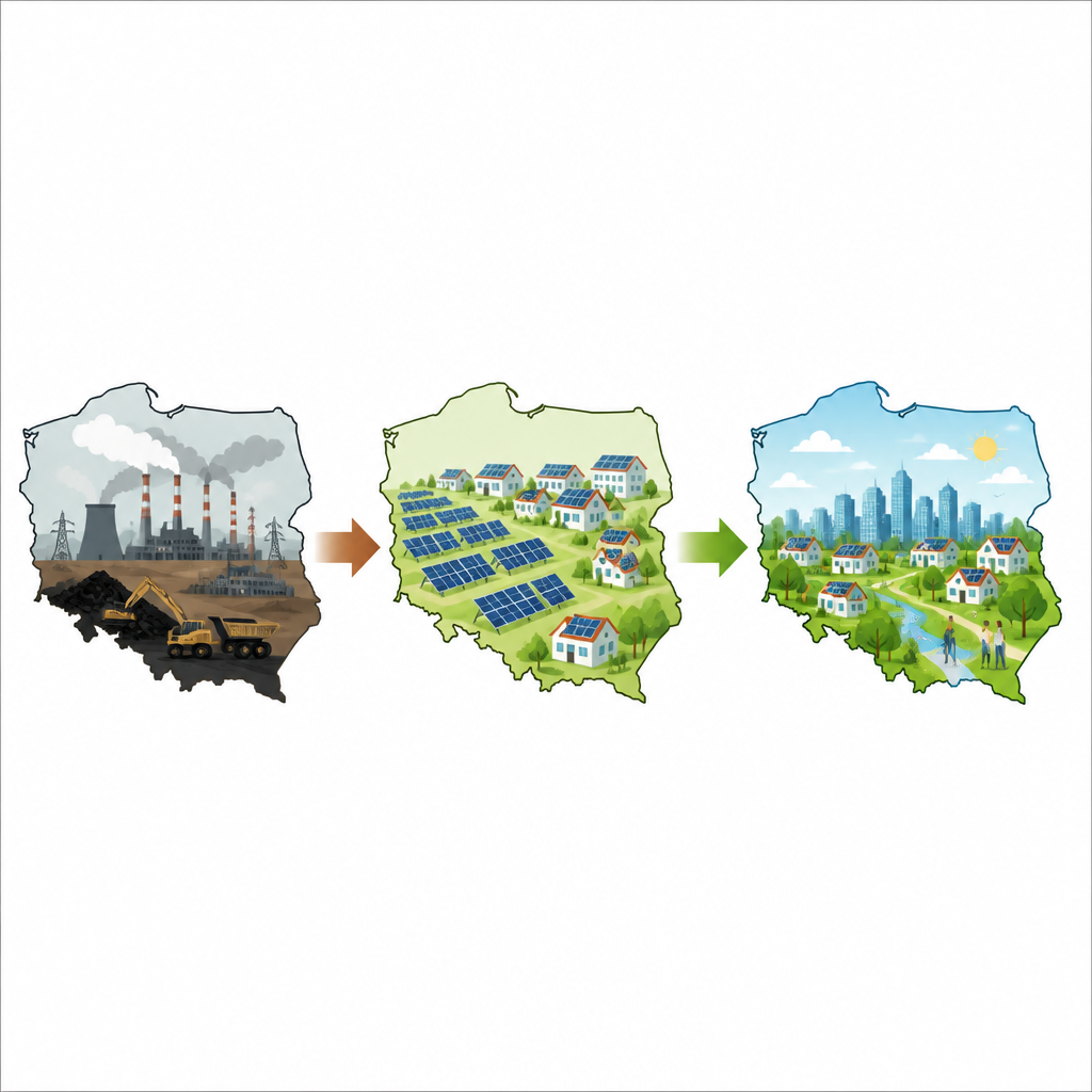 Figure 1. Hoe het vergroten van zonne-energie in het op steenkool leunende Polen de energievoorziening kan verschuiven, terwijl het banen ondersteunt en de lucht schoner maakt.