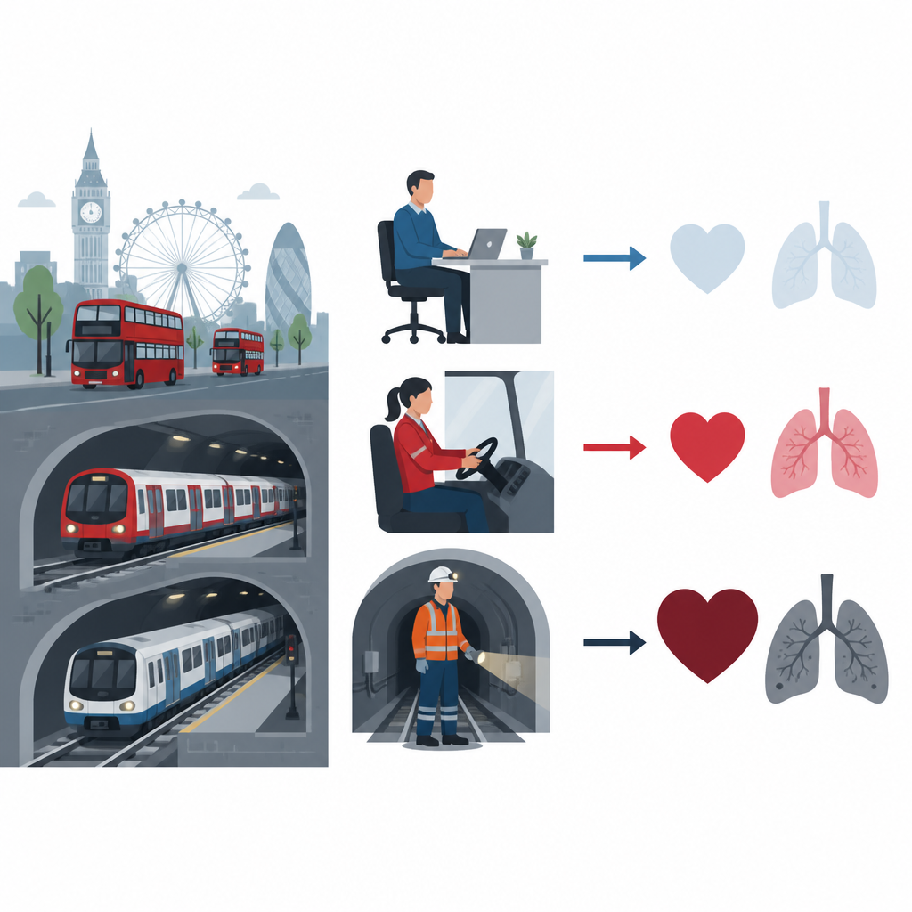 Figure 1. Hoe verschillende banen in het Londense vervoer samenhangen met langetermijngezondheid en sterfterisico's voor werknemers.