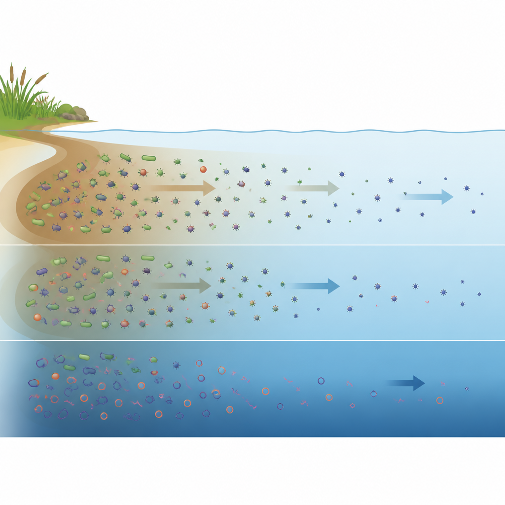Figure 2. Diversi microrganismi ed elementi di resistenza si diffondono dalle foci fluviali nelle acque costiere e persistono oltre la zona della riva.