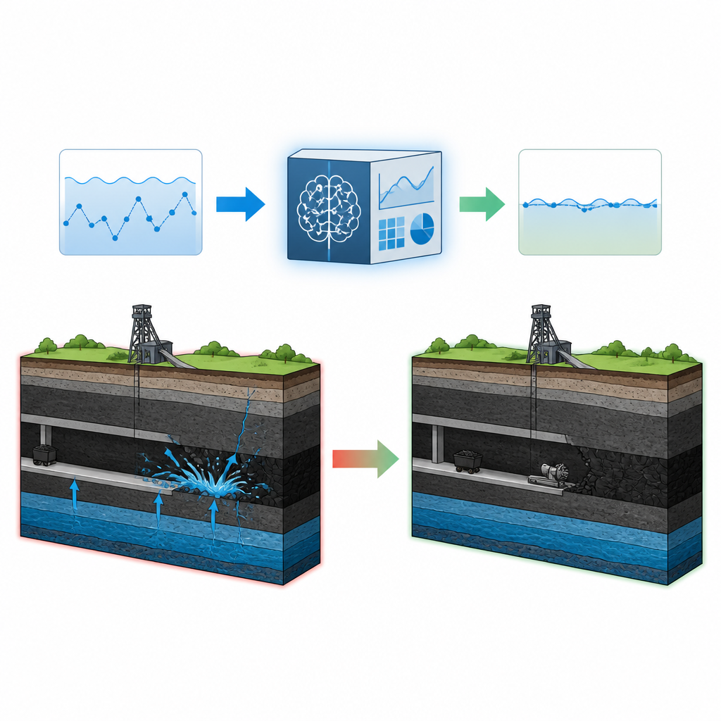 Figure 1. Hoe intelligentere analyse van ondergrondse waterstanden kolenmijnen kan helpen plotselinge overstromingen bij actieve werkfronten te voorkomen.