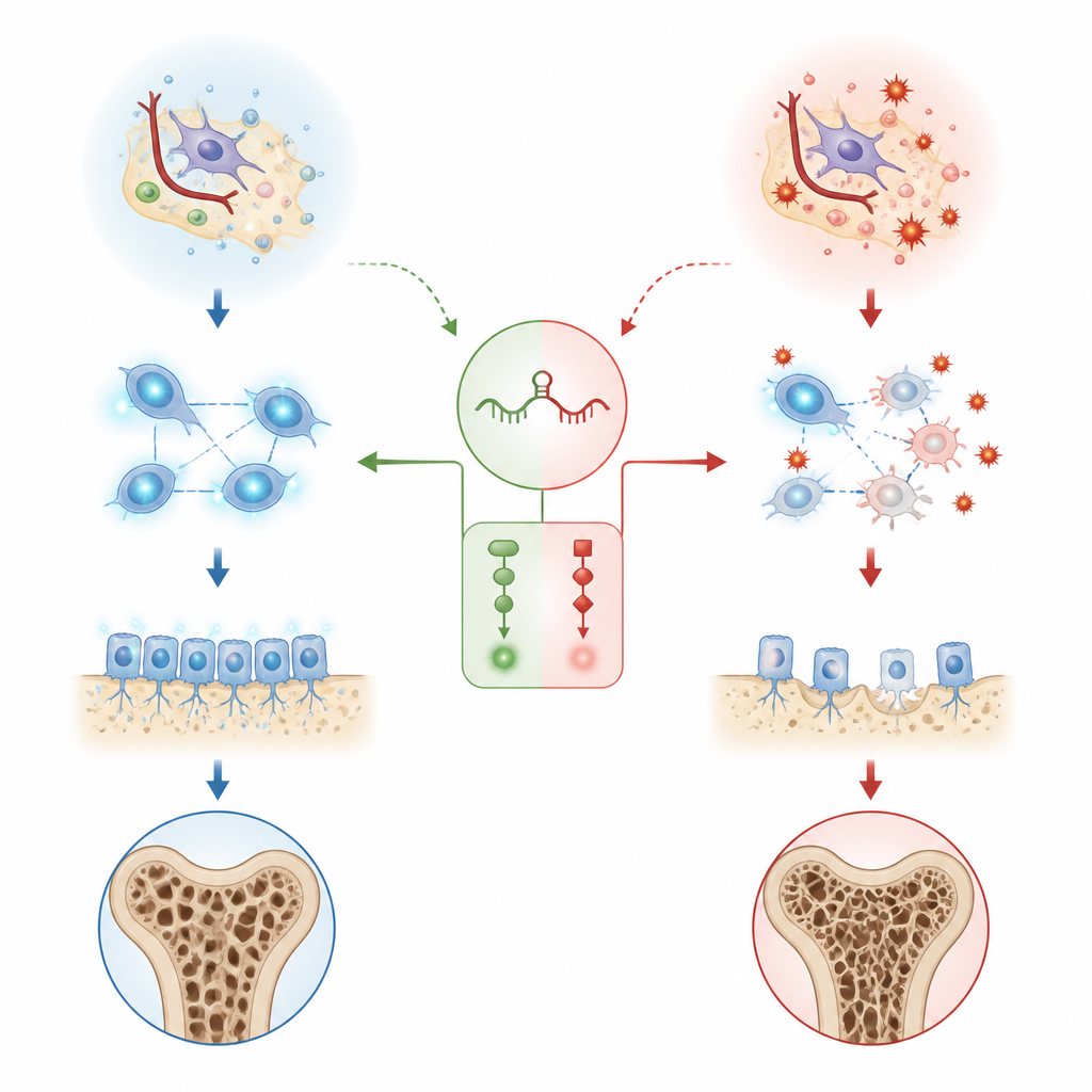 Figure 1. Come lo stress all'interno dell'osso influenza le staminali e la robustezza ossea attraverso un interruttore genetico nascosto