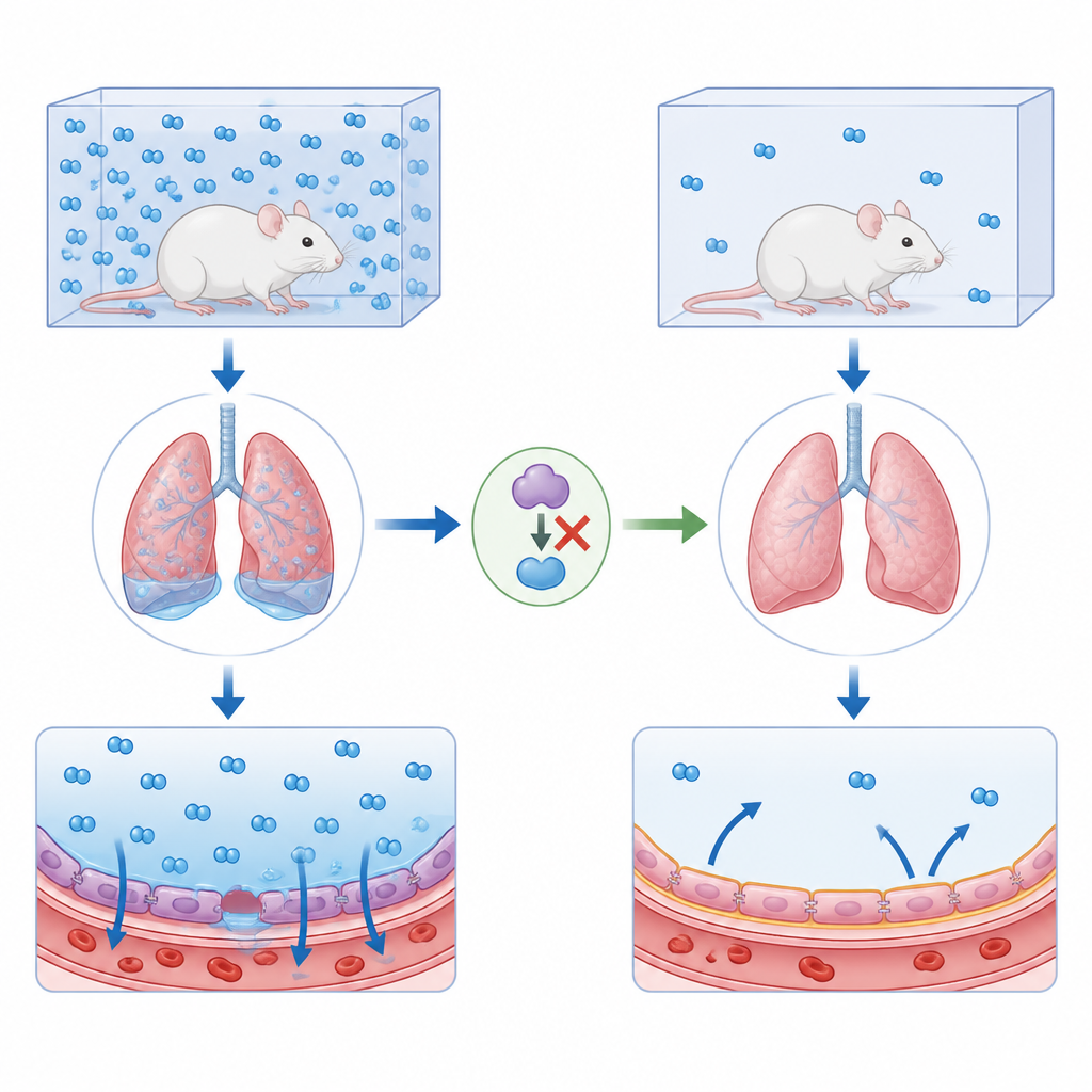 Figure 1. Cómo bloquear una señal celular puede proteger las frágiles paredes pulmonares durante tratamientos con oxígeno muy elevado.