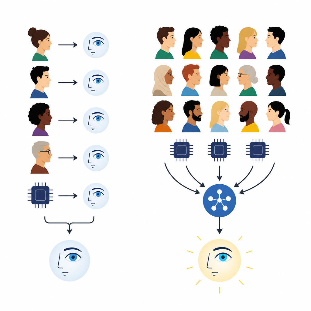 Figure 1. Personas y IA juntas juzgan las emociones a partir de los ojos con más precisión que cada una por separado.