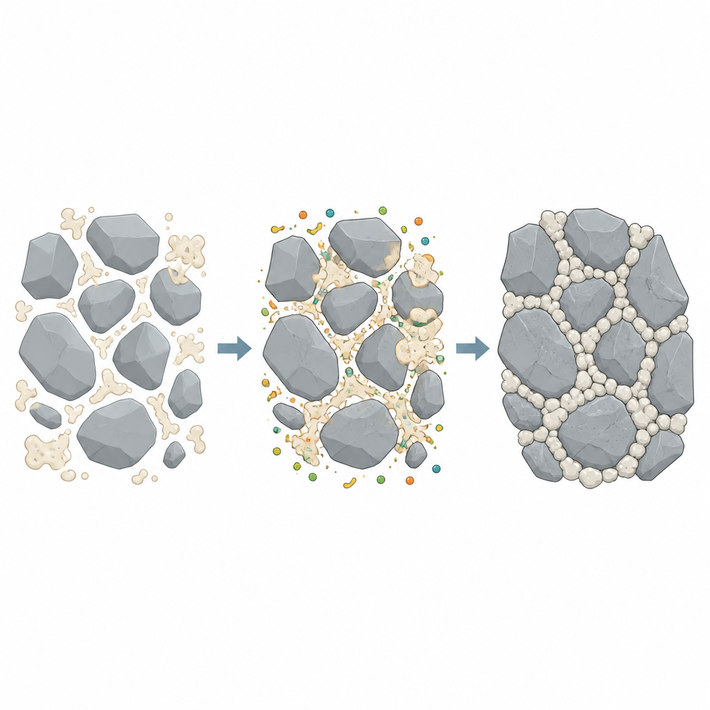 Figure 2. Soya enzimini temizlemenin ve süt proteinleri eklemenin yol taşları arasında daha düzgün mineral köprüleri oluşturmasını nasıl sağladığı.