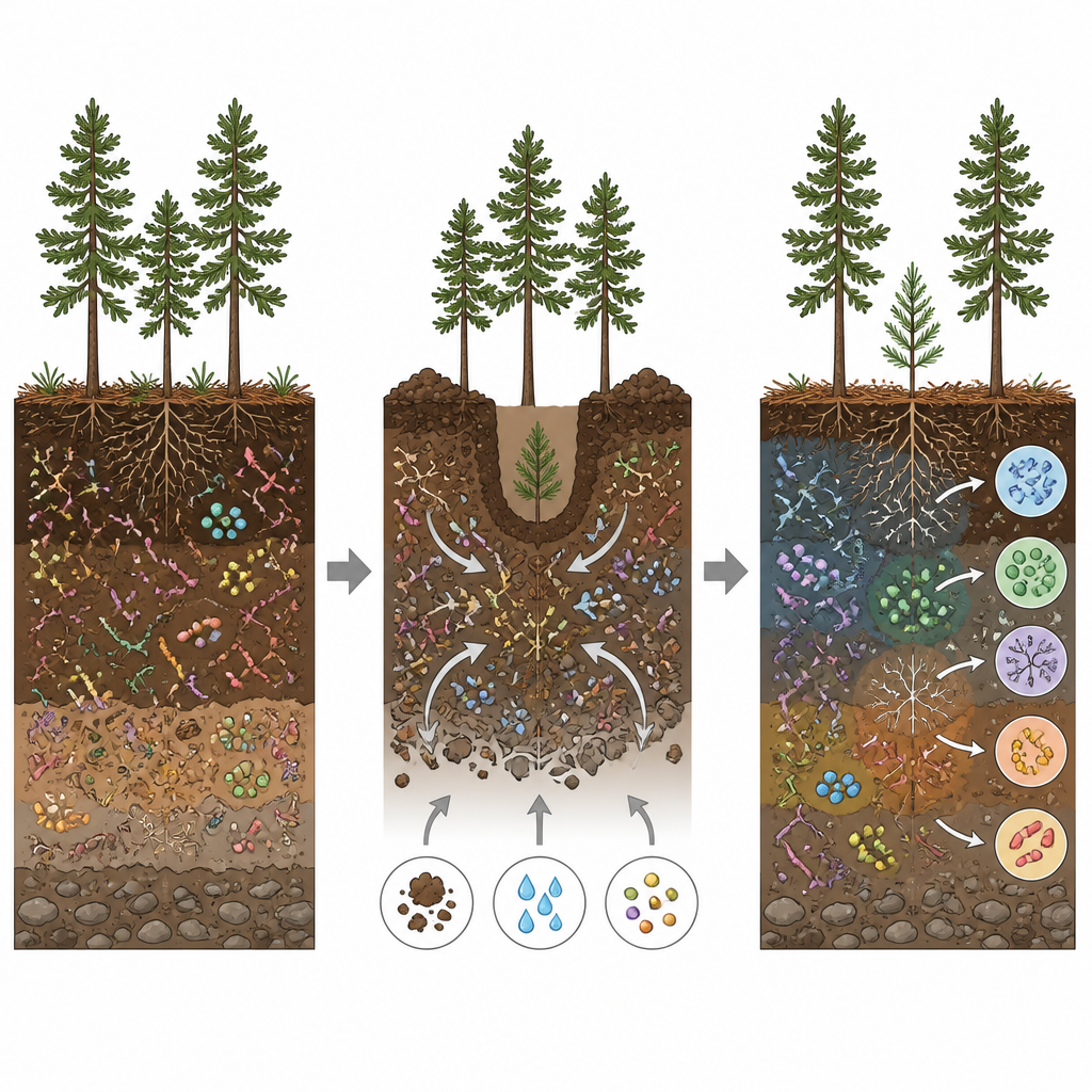 Figure 2. Graven om zaailingen te planten mengt bodemlagen, verschuift voedingsstoffen en pH en verandert welke bodembacteriën domineren.
