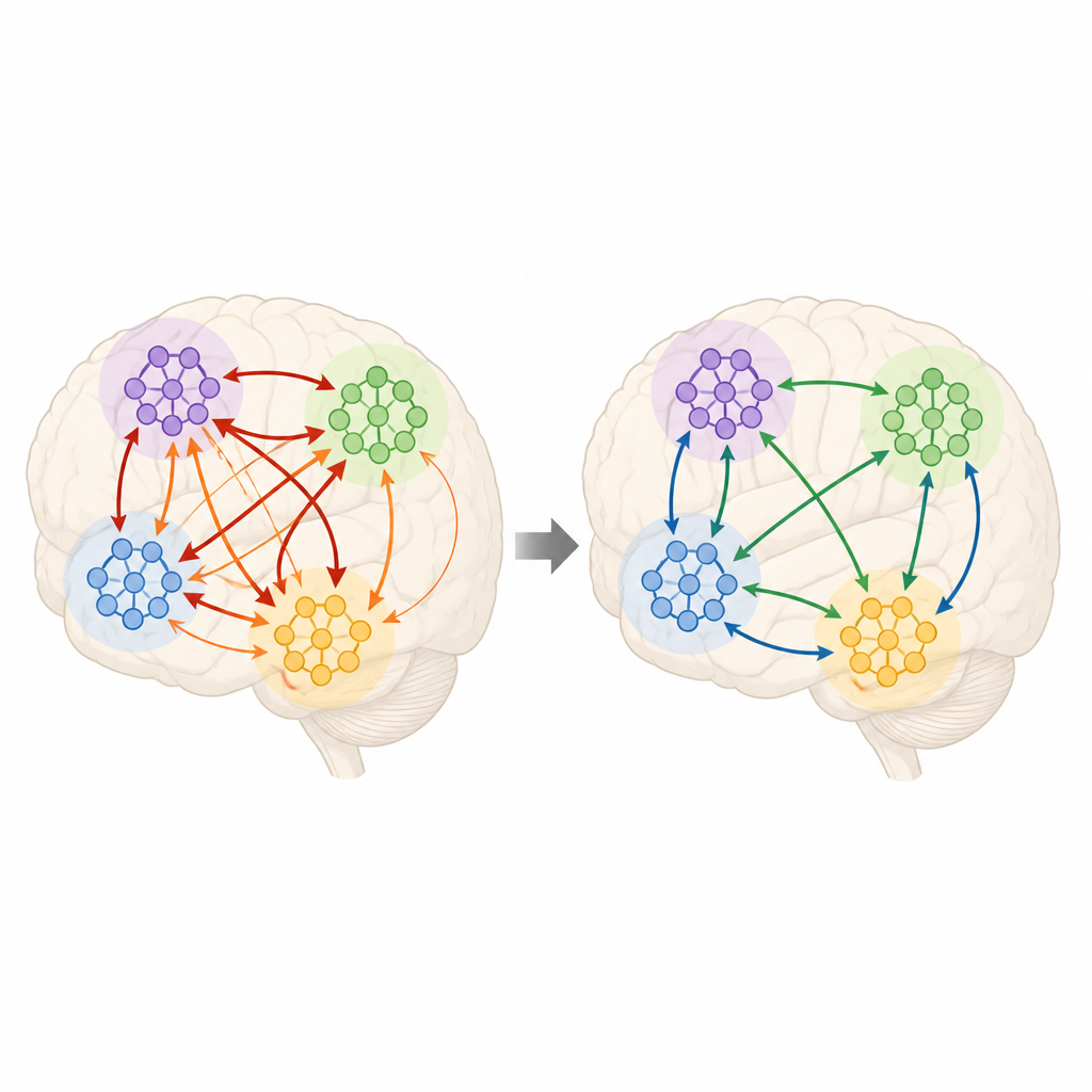 Figure 2. La música remodela los vínculos entre redes sensoriales y emocionales en el cerebro para reducir el dolor.