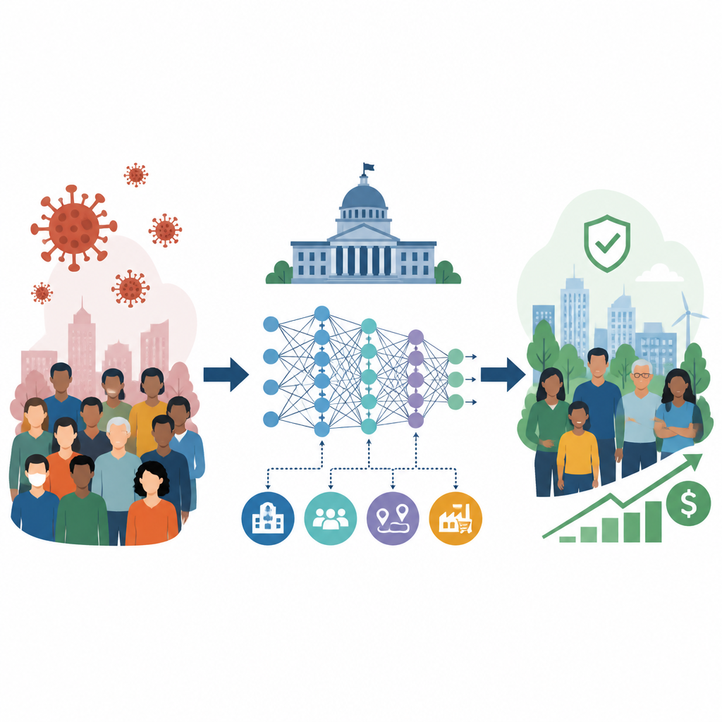 Figure 1. How data-driven planning helps choose vaccination rollouts that balance public health and economic costs in a pandemic.