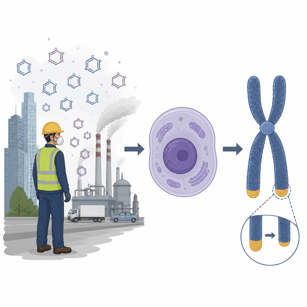 Figure 1. Как вдыхание низких уровней бензола на работе может ускорять клеточные часы старения организма.