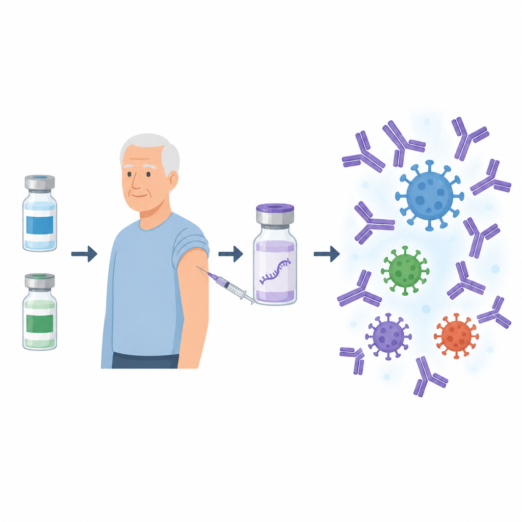 Figure 1. Overschakelen van eerdere geïnactiveerde COVID-prikken naar een mRNA-booster geeft sterkere bescherming, vooral voor oudere volwassenen.