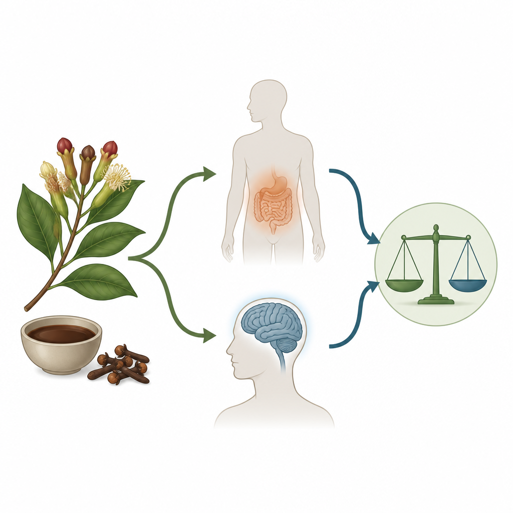 Figure 1. Hoe kruidnagelverbindingen tegelijk zowel de bloedglucoseregulatie als de gezondheid van de hersenen kunnen beïnvloeden