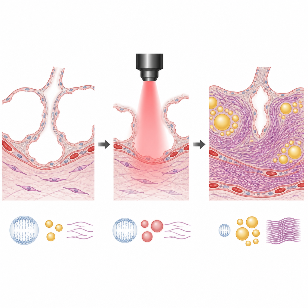 Figure 2. La imagen por infrarrojo revela grasas de cadena extra larga y colágeno más rígido en tejido pulmonar cicatrizado en comparación con tejido normal.