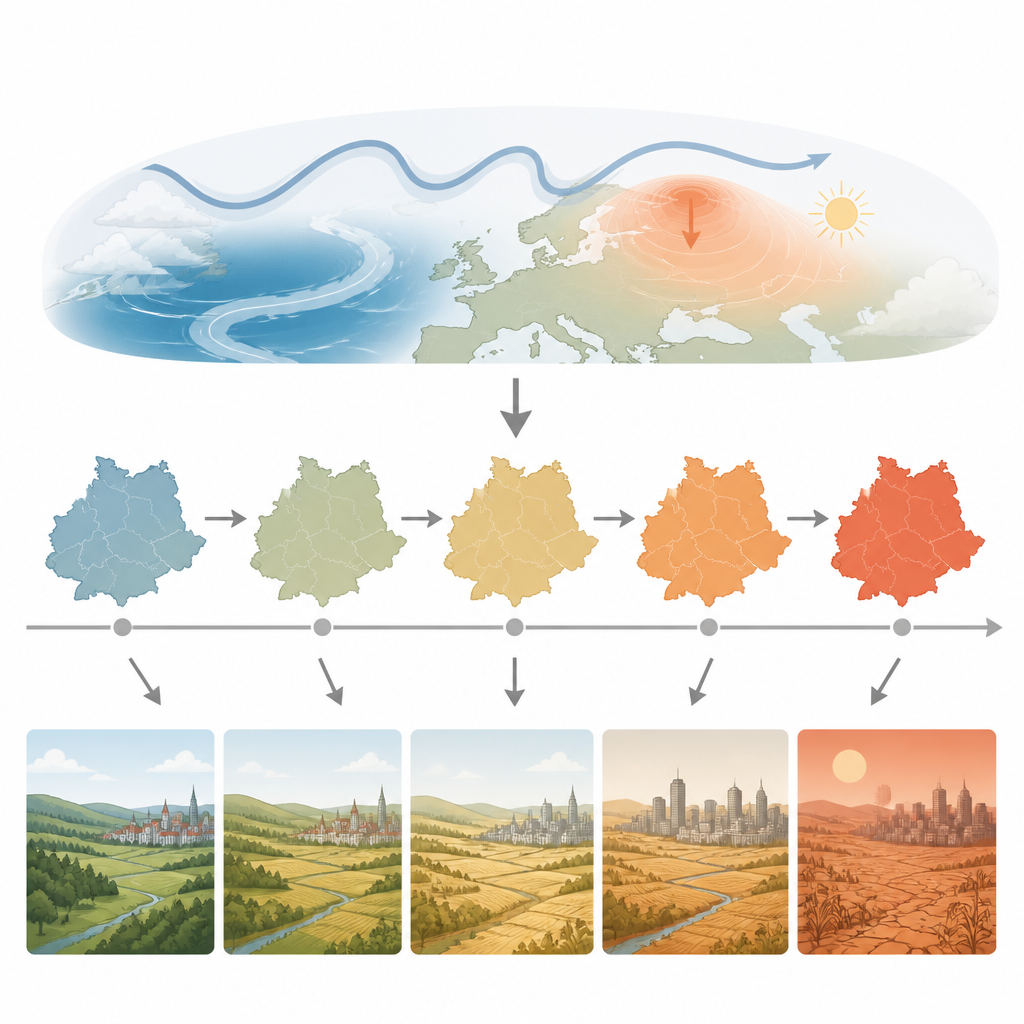 Figure 1. Le estati passate e future dell’Europa centrale mostrano stagioni calde rare ma severe che modellano la vita sulla terra.