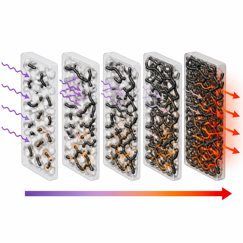 Figure 2. Come una rete densa di brevi «vermi» di grafite nella plastica intrappola le microonde e favorisce il trasferimento di calore.