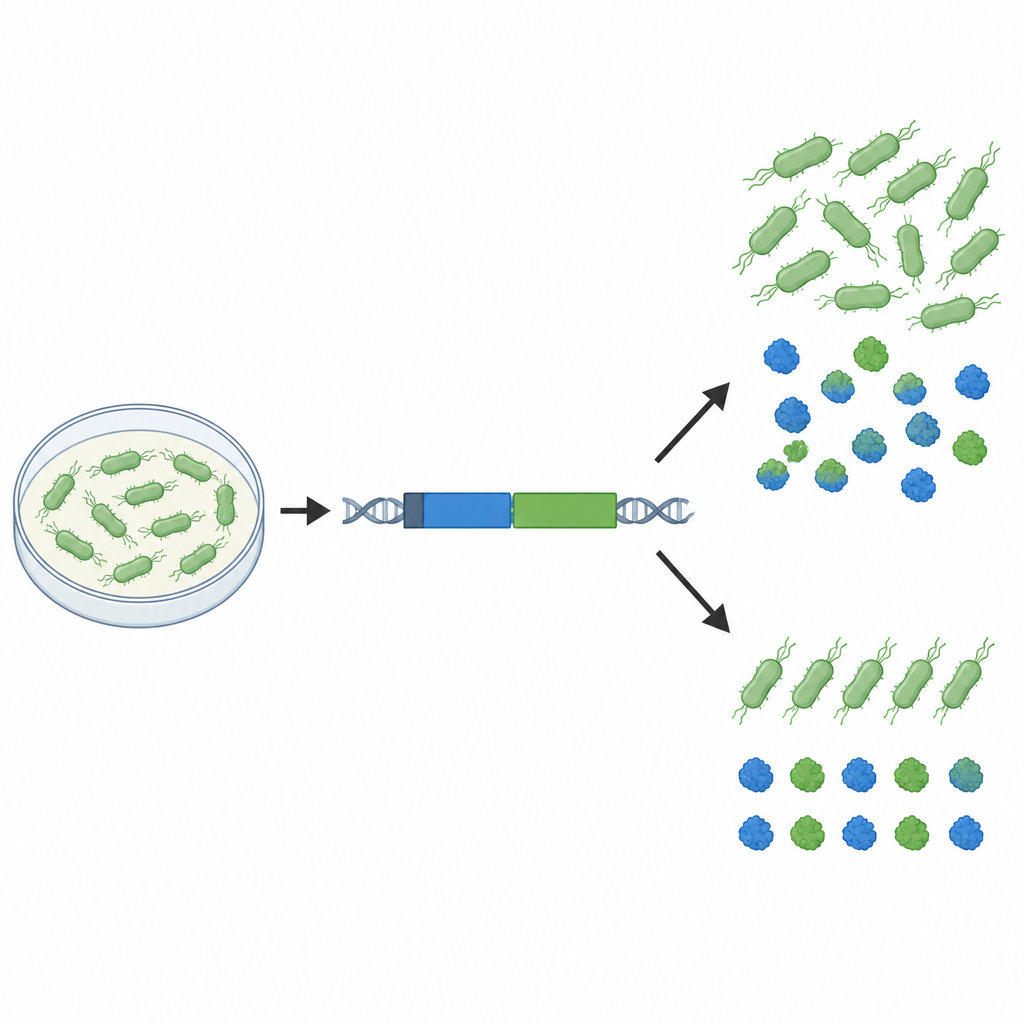 Figure 1. Wie eine Zwei-Gen-Kassette in E. coli Aktivität „auslaufen“ lassen kann, selbst wenn der Haupt-Gen-Schalter ausgeschaltet ist.