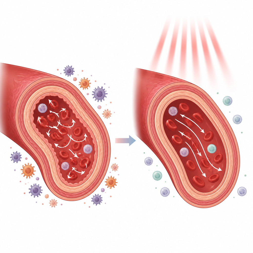 Figure 2. Yakın kızılötesi ışık, diyaliz erişim damarındaki inflamatuvar aktiviteyi yatıştırıyor ve kan akışını düzleştirebiliyor gibi görünüyor.