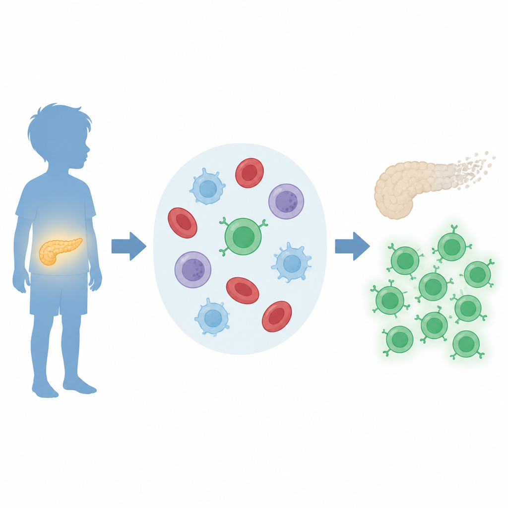 Figure 1. Hoe verkeerd gerichte immuuncellen bij kinderen uitbreiden en de insulineproducerende cellen beschadigen bij type 1 diabetes.