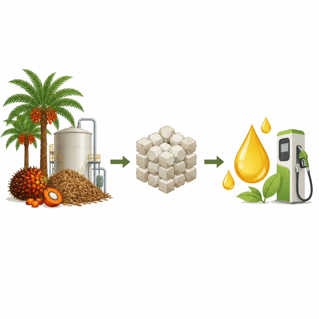 Figure 1. Aus minderwertigem Palmölabfall sauberen Biodiesel herstellen mithilfe eines wiederverwendbaren Feststoffkatalysators.