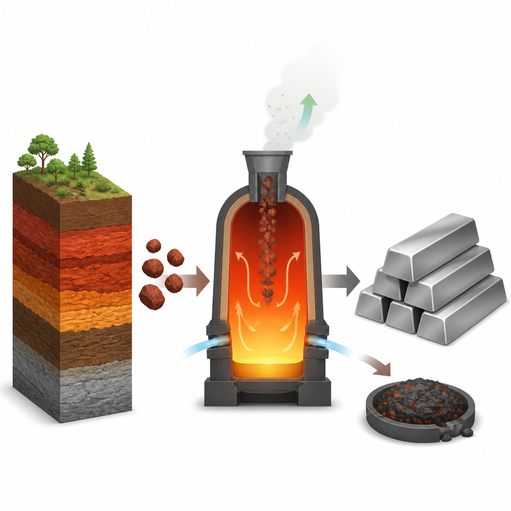 Figure 1. Turning layered nickel laterite rock into a clean alloy using a new furnace recipe instead of carbon heavy fuel.
