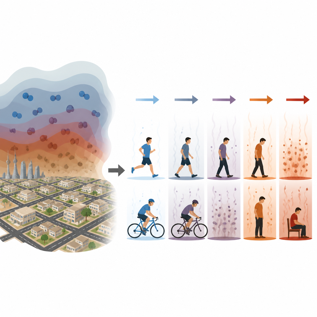 Figure 2. Rising pollution around neighborhoods is linked with a shift from active movement to more sitting and stillness.