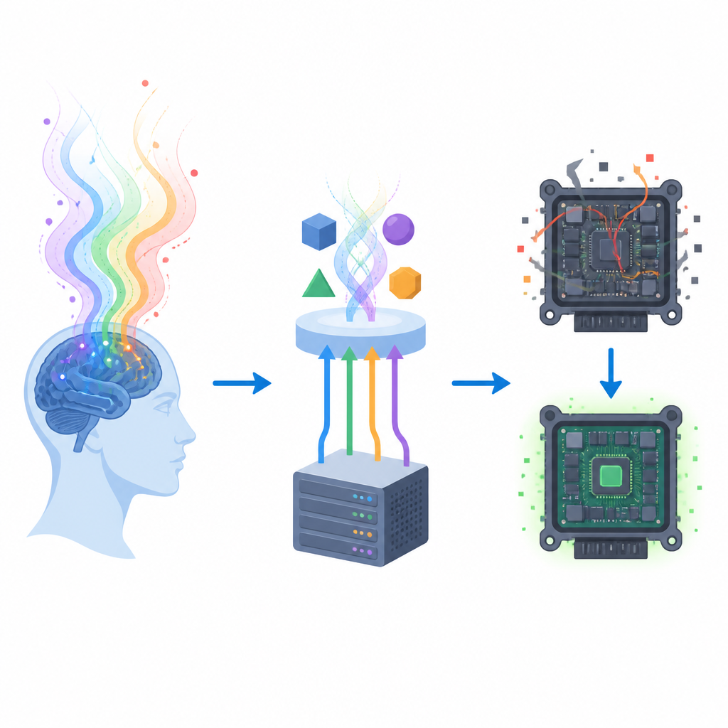 Figure 2. How brain signals and an automated engine steer a safer step-by-step live update of a grid control device.