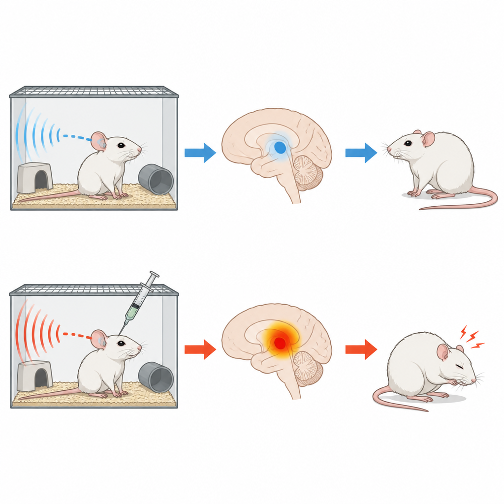 Figure 1. Hoe een migraine-achtige toestand bij ratten ervoor zorgt dat hun hersenen sterker reageren op alledaagse geluiden.