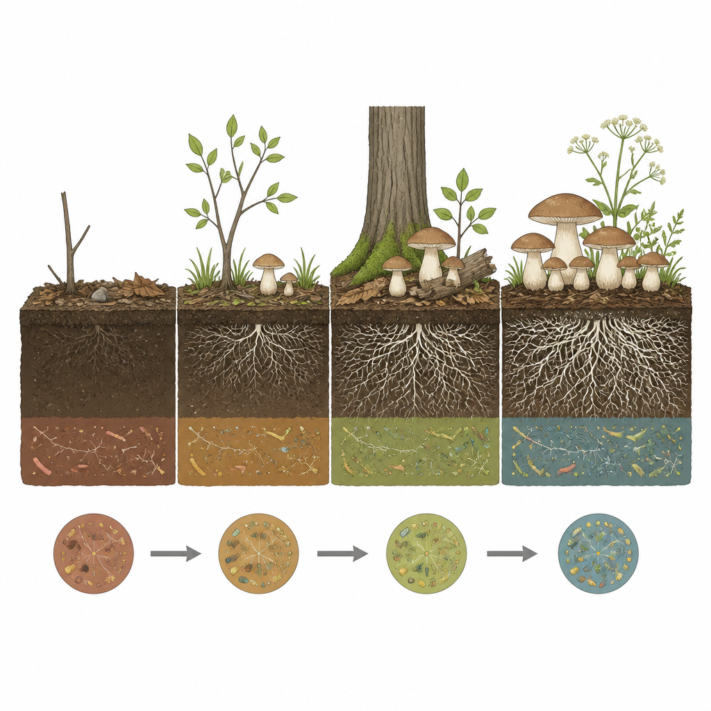 Figure 1. Wie unterschiedliche Böden die Ernte eines geschätzten Speisepilzes durch Mikroben und Nährstoffe fördern oder einschränken.