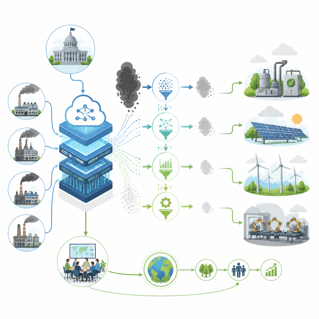 Figure 2. Hoe gedeelde data en digitale coördinatie stap voor stap hoog-emitterende fabrieksprocessen omzetten in laag-koolstofoperaties.