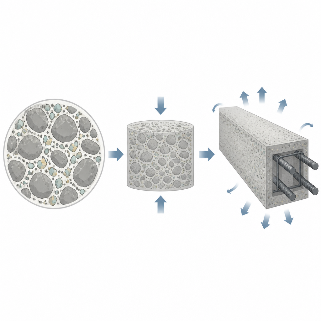 Figure 2. İnce tanecikler beton içindeki küçük boşlukları doldurarak daha sıkı bir yapı oluşturur; bu da dayanımı artırır ve hasarın zaman içinde ilerlemesini yavaşlatır.
