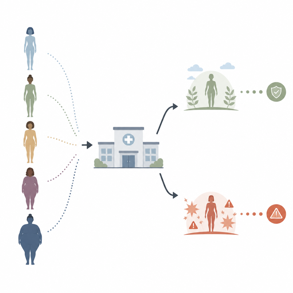Figure 1. How body weight and hormone therapy together shape breast cancer outcomes in younger women