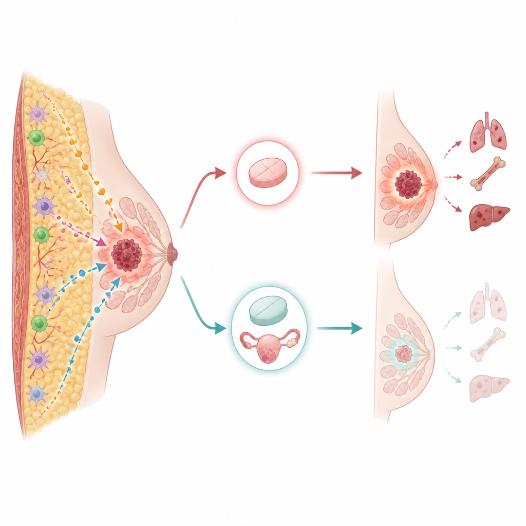 Figure 2. How extra body fat and different hormone treatments change signals that influence cancer return risk