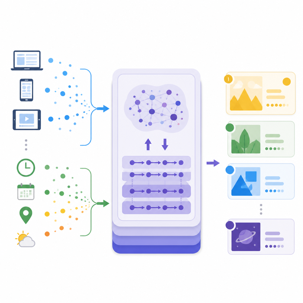 Figure 2. Como um motor de IA converte sinais de dispositivos e atividade em ranqueamentos passo a passo e personalizados de cursos online.