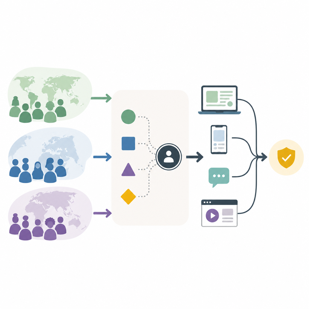 Figure 1. Hoe verschillende online outreach-plannen worden vergeleken om de beste manier te kiezen om met doelgroepen in meerdere wereldregio's te communiceren.