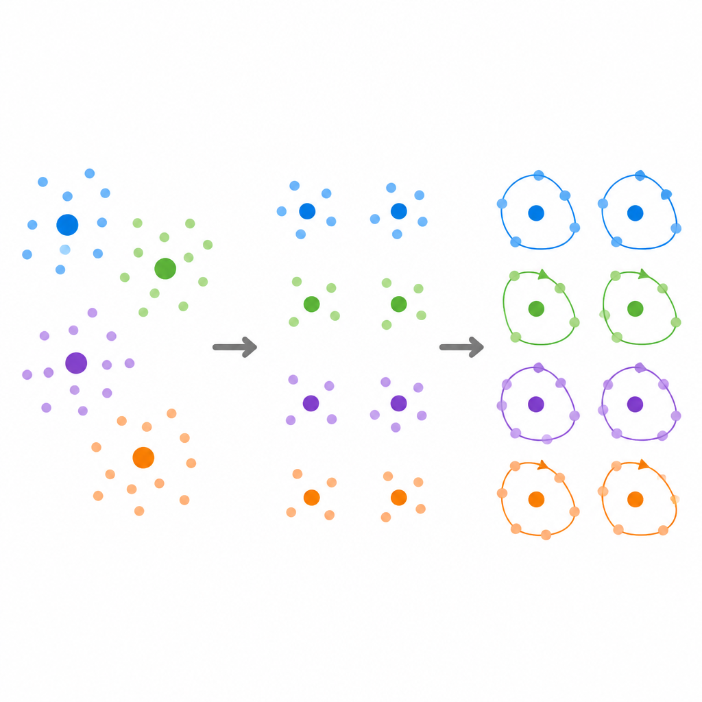 Figure 1. How clustering plus neural networks turn a complex multi-vehicle delivery map into fast, efficient routes.
