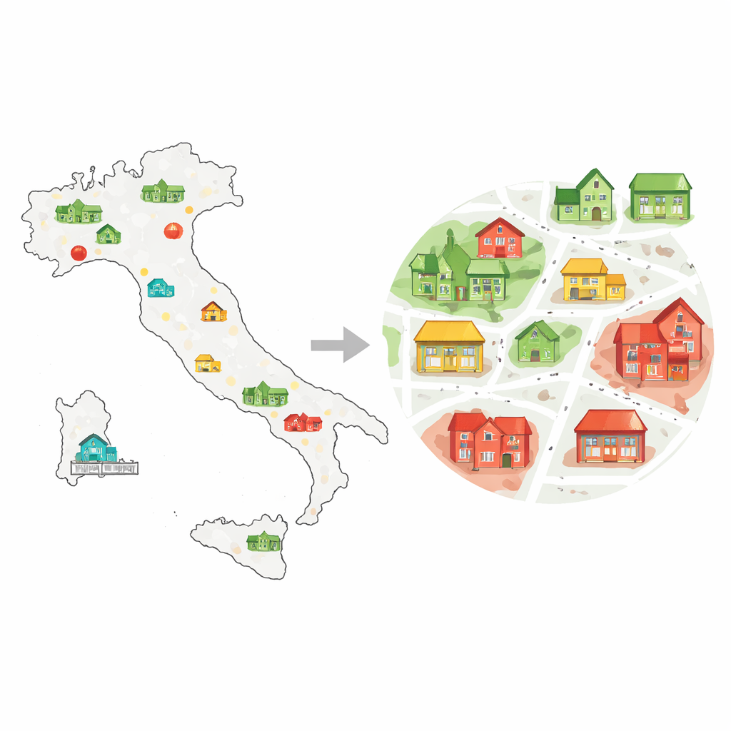 Figure 1. In kaart brengen hoe voedselproblemen ongelijk verspreid zijn in Italië, van nationaal niveau tot specifieke stadswijken.