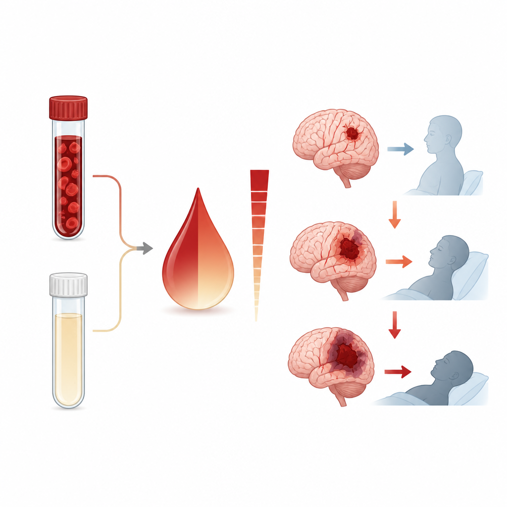 Figure 2. How changes in a blood-test ratio relate to worsening brain injury and patient outcomes over time.