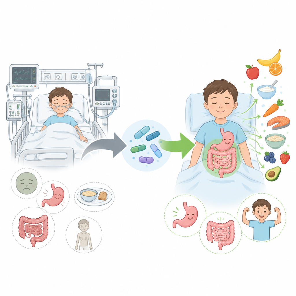 Figure 1. Hoe het toevoegen van vriendelijke darmbacteriën zieke kinderen kan helpen beter te eten tijdens een ernstige infectie.