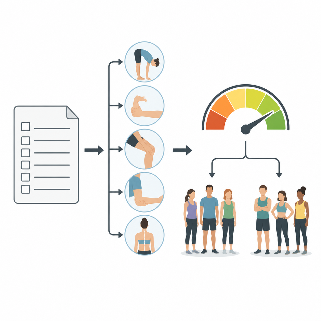 Figure 2. Antwoorden over eenvoudige lichaamsbewegingen voeren in gewrichtscontroles die studenten naar flexibiliteitsniveau sorteren.