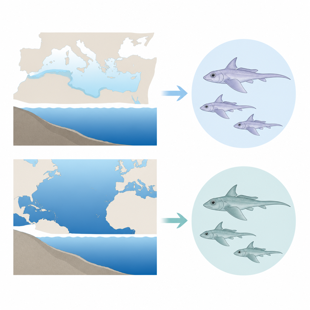 Figure 1. Come gli squali fantasma d’alta profondità nel Mediterraneo e nell’Atlantico formano gruppi separati rilevanti per la conservazione