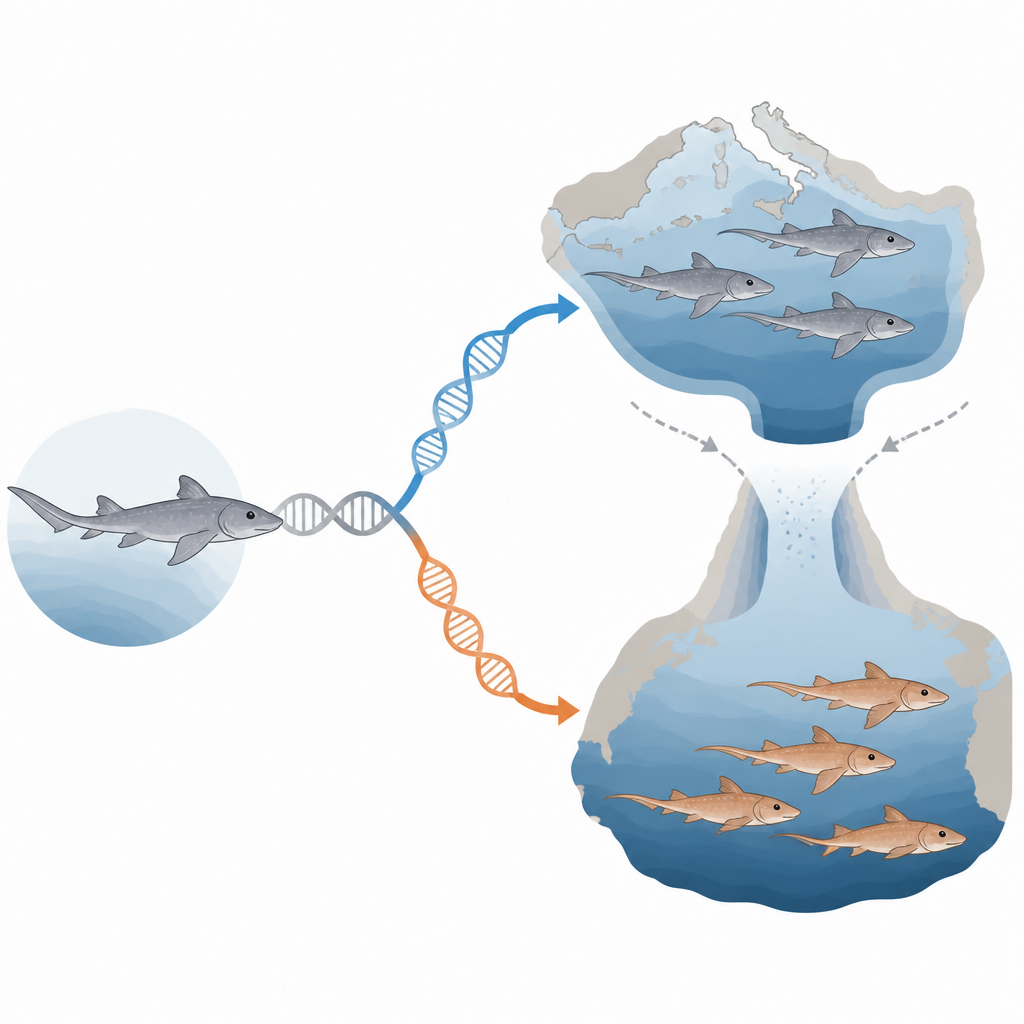 Figure 2. Come le differenze nel DNA rivelano due linee separate di squali fantasma divise tra il Mar Mediterraneo e l’Oceano Atlantico