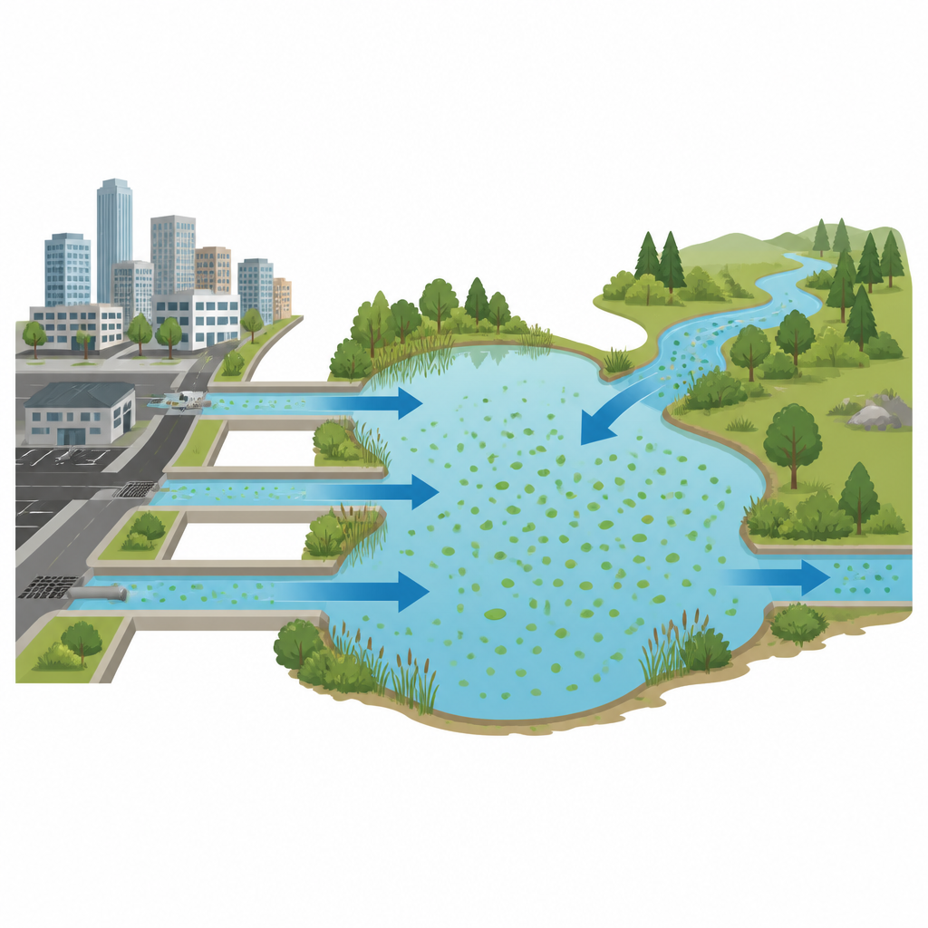 Figure 1. How city runoff, farmland and river water interact to shape algae communities in a border zone lake.
